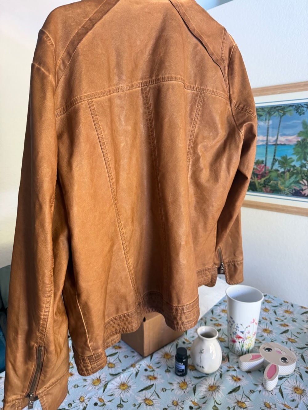Cognac Faux Leather Zip Jacket - Picture 6 of 6